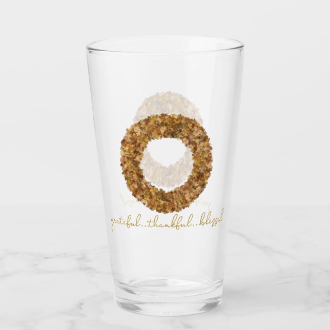 Autumn Leaves Thanksgiving Elegant Maple Wreath Glass (Front)