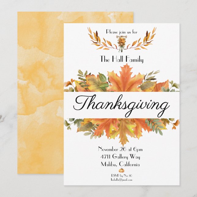  Autumn Leaves Thanksgiving Gathering Invitation (Front/Back)