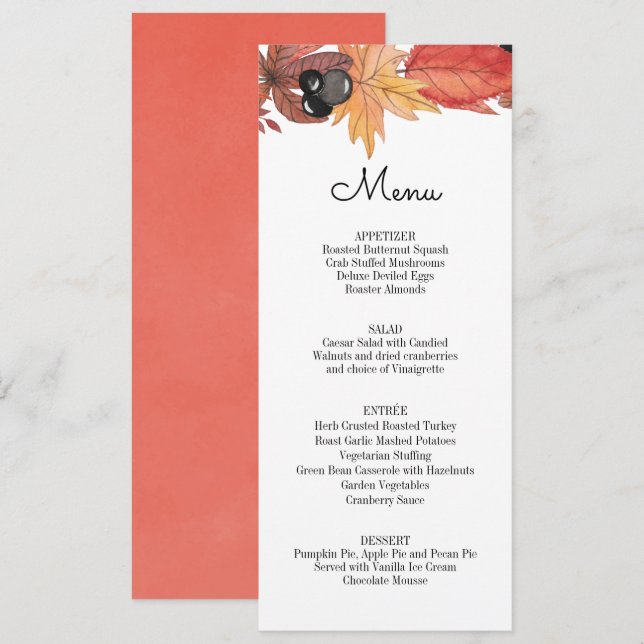 Autumn Leaves Thanksgiving Menu Invitation (Front/Back)