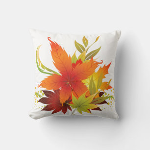 Autumn Leaves Thanksgiving on White Cushion