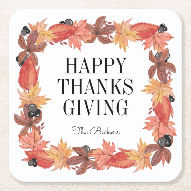 Autumn Leaves Thanksgiving Paper Coaster (Front)