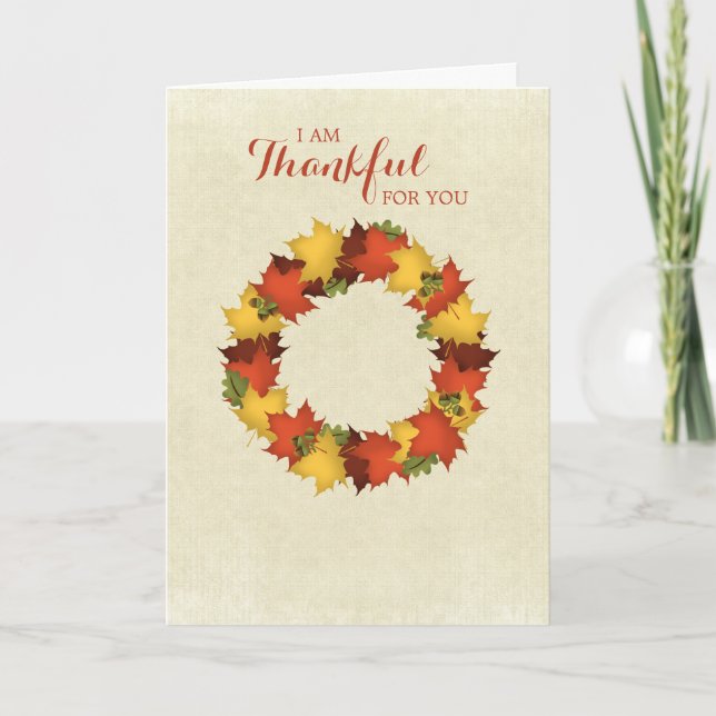 Autumn Leaves Thanksgiving Wreath Holiday Card (Front)