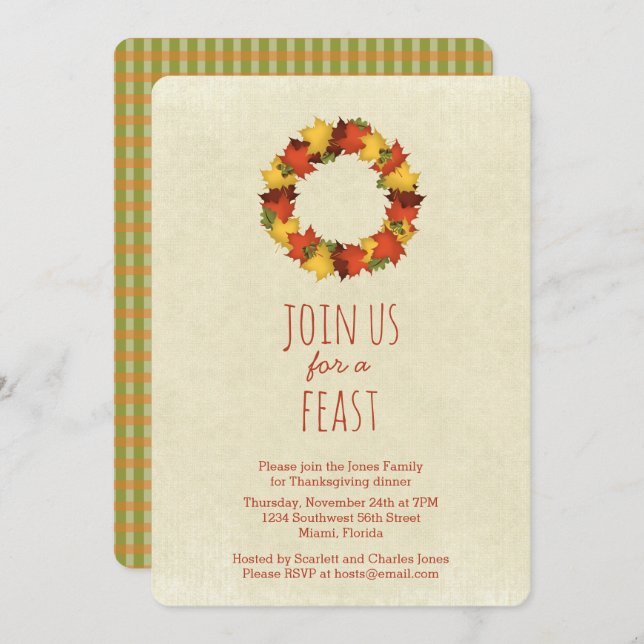 Autumn Leaves Thanksgiving Wreath Invitation (Front/Back)