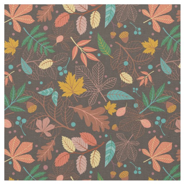 Autumn leaves toss print Brown Fabric (Close Up)