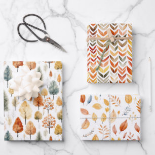 Autumn Leaves & Trees Woodland Forest Wrapping Paper Sheet
