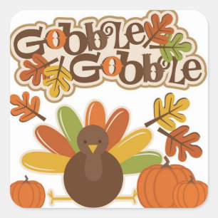 Autumn Leaves Turkey Gobble Happy Thanksgiving Square Sticker