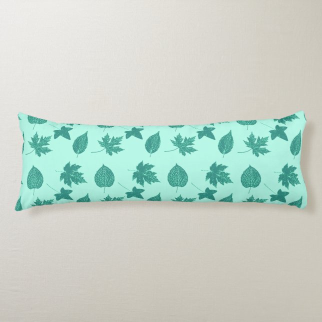 Autumn leaves - turquoise and aqua body cushion (Front)