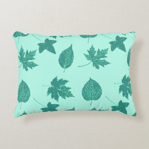 Autumn leaves - turquoise and aqua decorative cushion