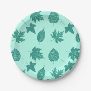 Autumn leaves - turquoise and aqua paper plate