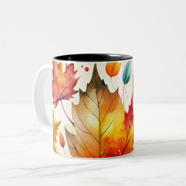 Autumn Leaves Two-Tone Coffee Mug (Front Left)