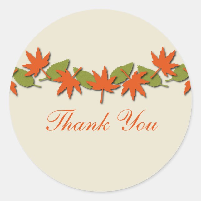 Autumn Leaves TY Border Stickers, Orange/Green Classic Round Sticker (Front)