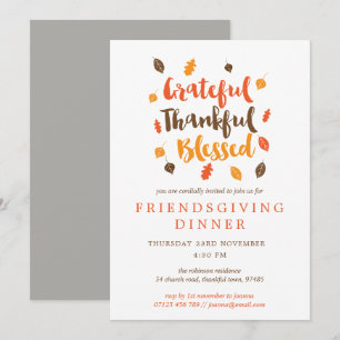 Autumn Leaves Typographic Friendsgiving Dinner Invitation