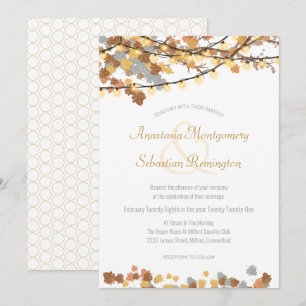 Autumn Leaves Vintage Lights Wedding Ceremony Invitation