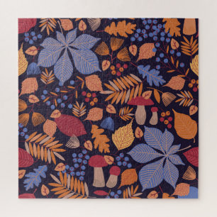 Autumn Leaves, Vintage Mushroom Illustration. Jigsaw Puzzle