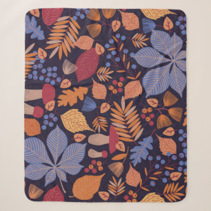 Autumn Leaves, Vintage Mushroom Illustration. Sherpa Blanket