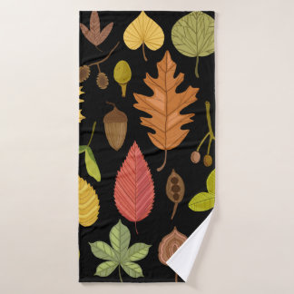 Autumn leaves vintage set isolated on black backgr bath towel