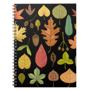 Autumn leaves vintage set isolated on black backgr notebook