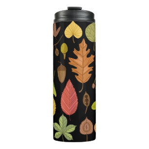 Autumn leaves vintage set isolated on black backgr thermal tumbler