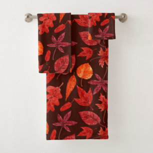 Autumn leaves watercolor bath towel set