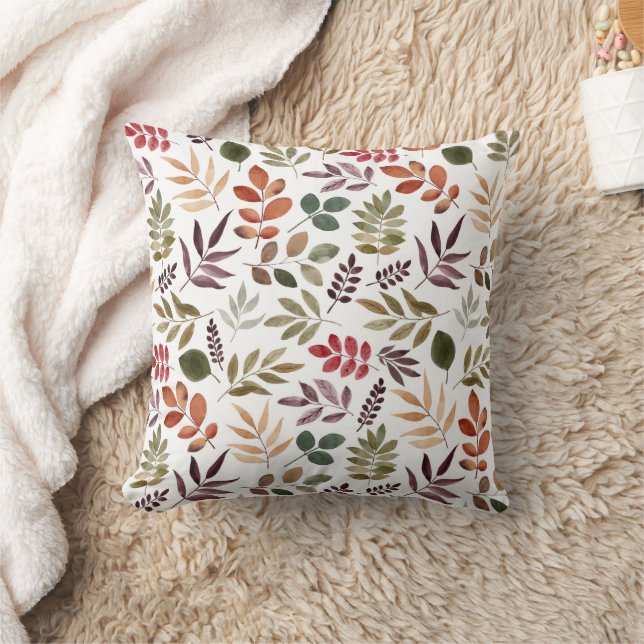 Autumn Leaves Watercolor Colourful Leaf  Cushion (Blanket)