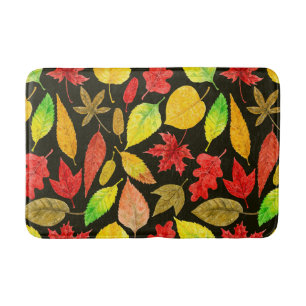 Autumn leaves watercolor dark bath mat