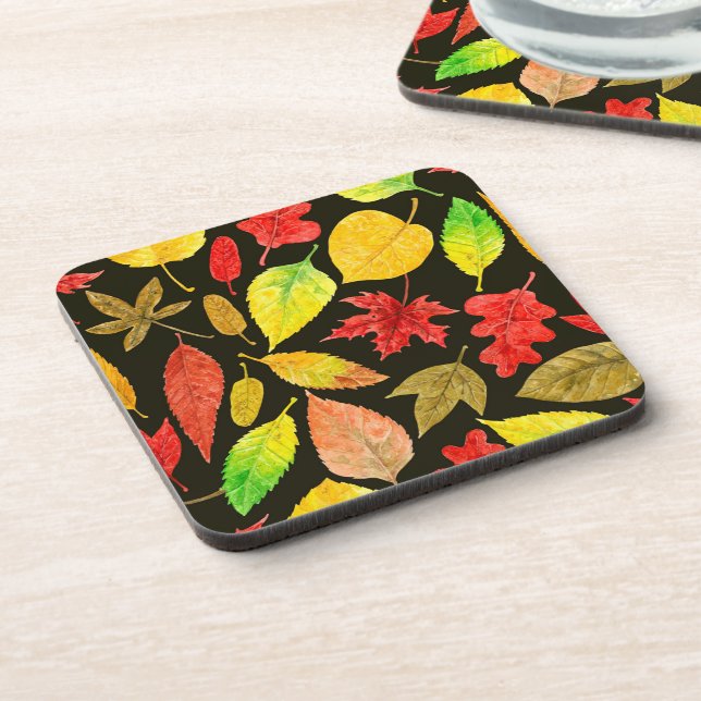 Autumn leaves watercolor dark coaster (Left Side)
