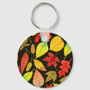 Autumn leaves watercolor dark key ring
