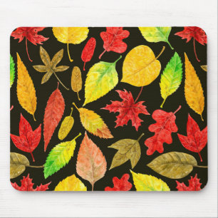 Autumn leaves watercolor dark mouse mat