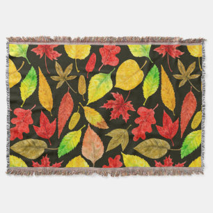 Autumn leaves watercolor dark throw blanket