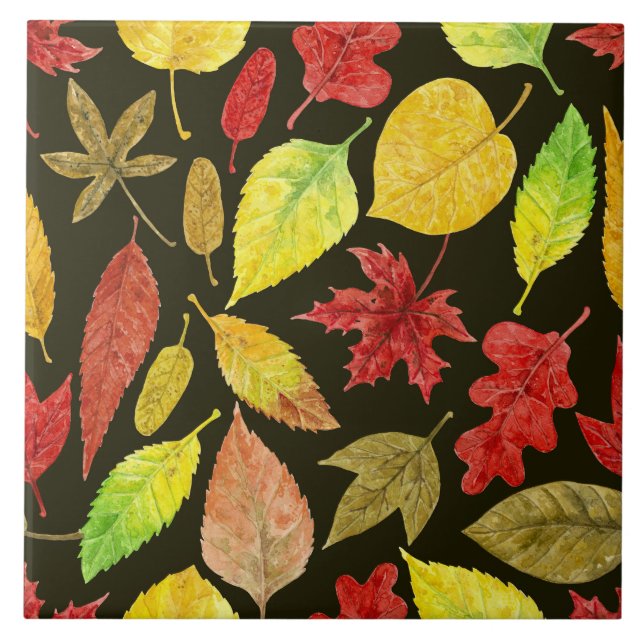 Autumn leaves watercolor dark tile (Front)