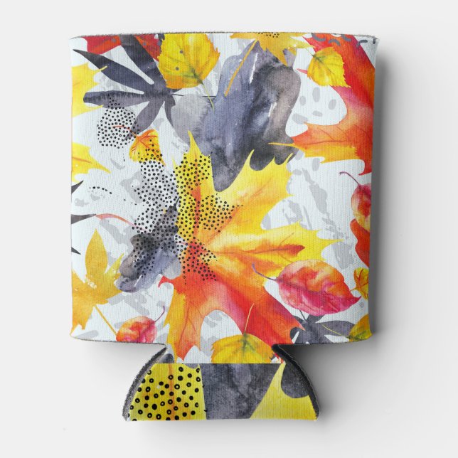 Autumn Leaves: Watercolor Fall Pattern Can Cooler (Front)