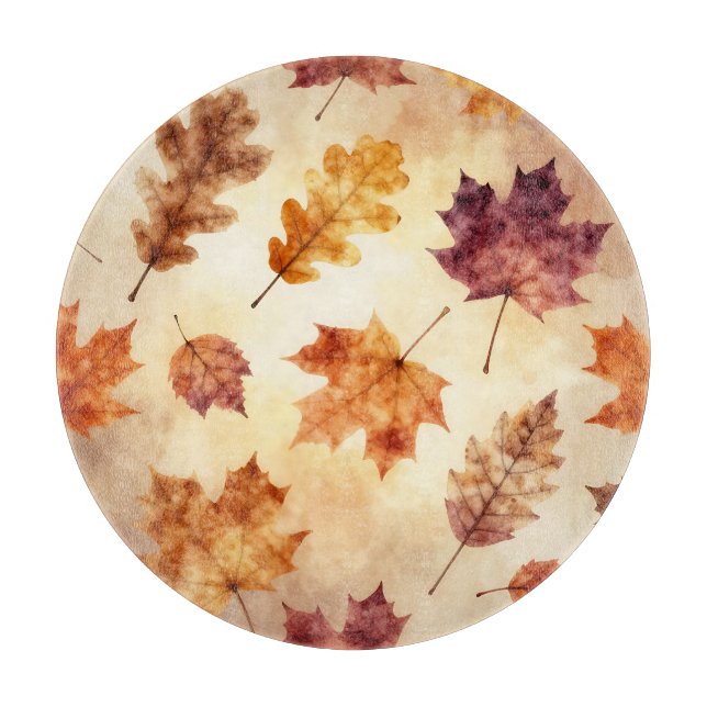 Autumn Leaves Watercolor Fall Pattern Cutting Board (Front)