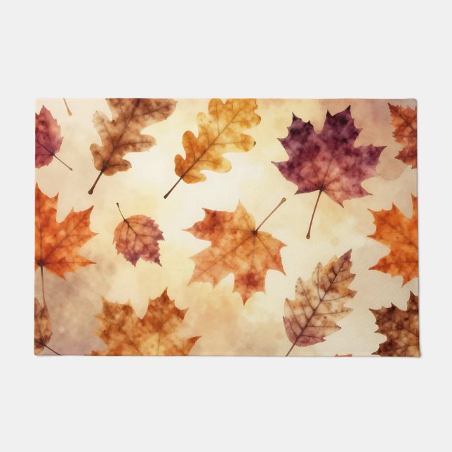 Autumn Leaves Watercolor Fall Pattern Doormat (Front)