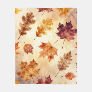 Autumn Leaves Watercolor Fall Pattern Fleece Blanket