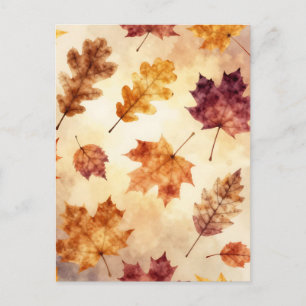 Autumn Leaves Watercolor Fall Pattern Postcard