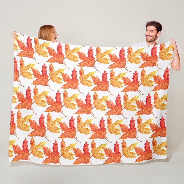 Autumn leaves watercolor Fall Rustic Tree Fleece Blanket (In Situ)