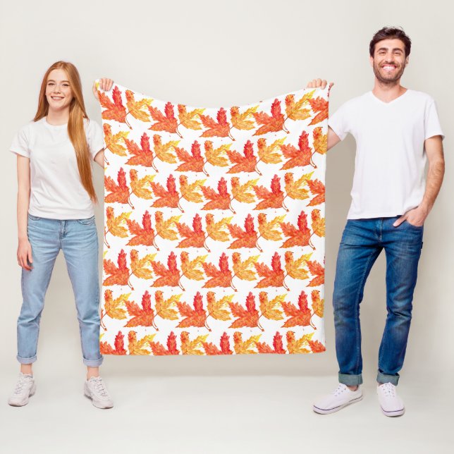 Autumn leaves watercolor Fall Rustic Tree Fleece Blanket (In Situ)