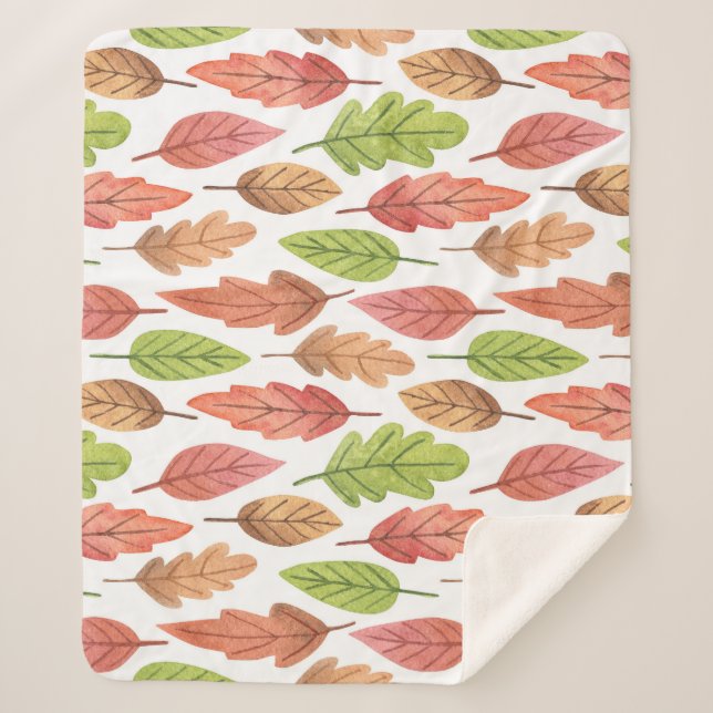 Autumn Leaves Watercolor: Nature Pattern. Sherpa Blanket (Front)