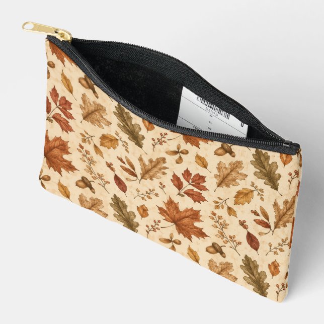 Autumn Leaves Watercolor Pattern  Accessory Pouch (Open)