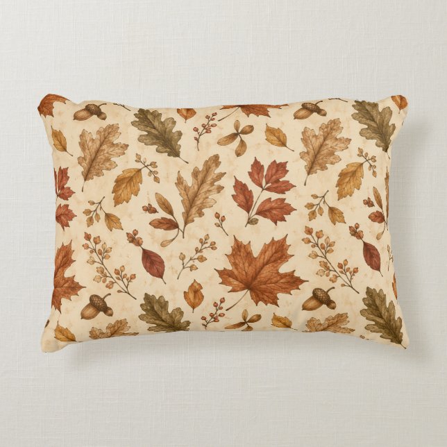 Autumn Leaves Watercolor Pattern  Decorative Cushion (Front)