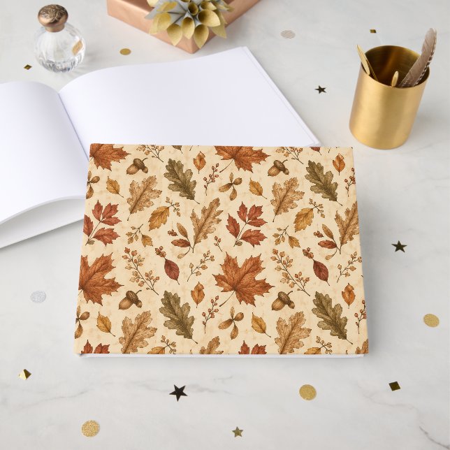 Autumn Leaves Watercolor Pattern  Guest Book (Front Open)