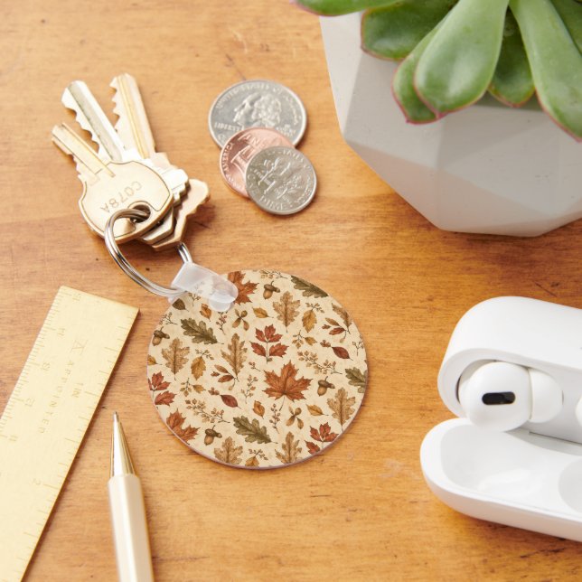 Autumn Leaves Watercolor Pattern  Key Ring (Desk)