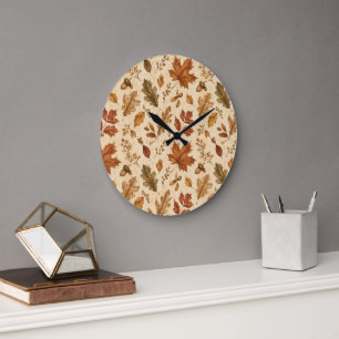 Autumn Leaves Watercolor Pattern Large Clock