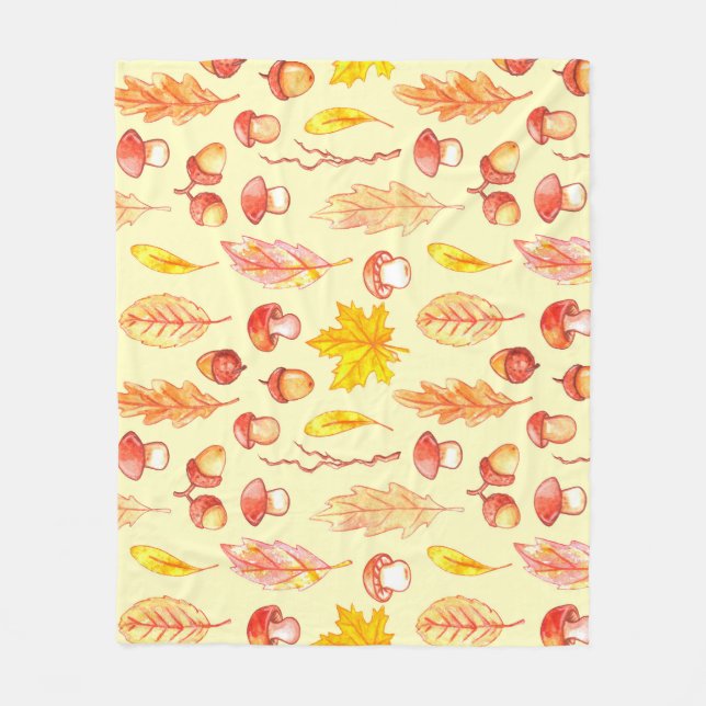 Autumn Leaves: Watercolor Retro Wallpaper Fleece Blanket (Front)