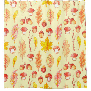 Autumn Leaves: Watercolor Retro Wallpaper Shower Curtain