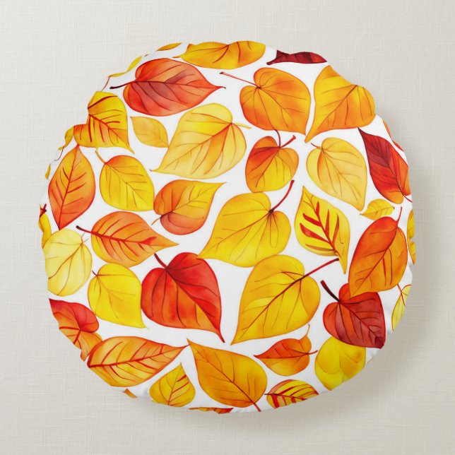 Autumn Leaves Watercolor Round Pillow (Front)