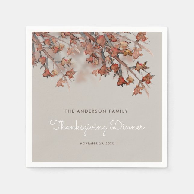Autumn Leaves Watercolor Thanksgiving Napkin (Front)