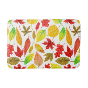 Autumn leaves watercolor white bath mat