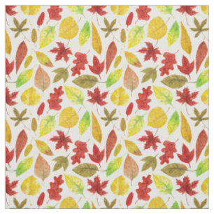 Autumn leaves watercolor white fabric