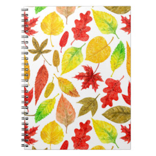 Autumn leaves watercolor white notebook